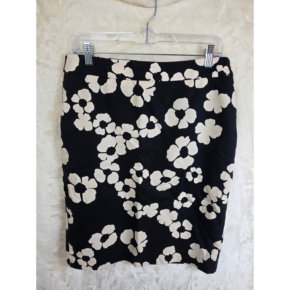 LOFT Womens Black Cream Floral Cotton Blend Pencil Skirt Size 8 160-363809